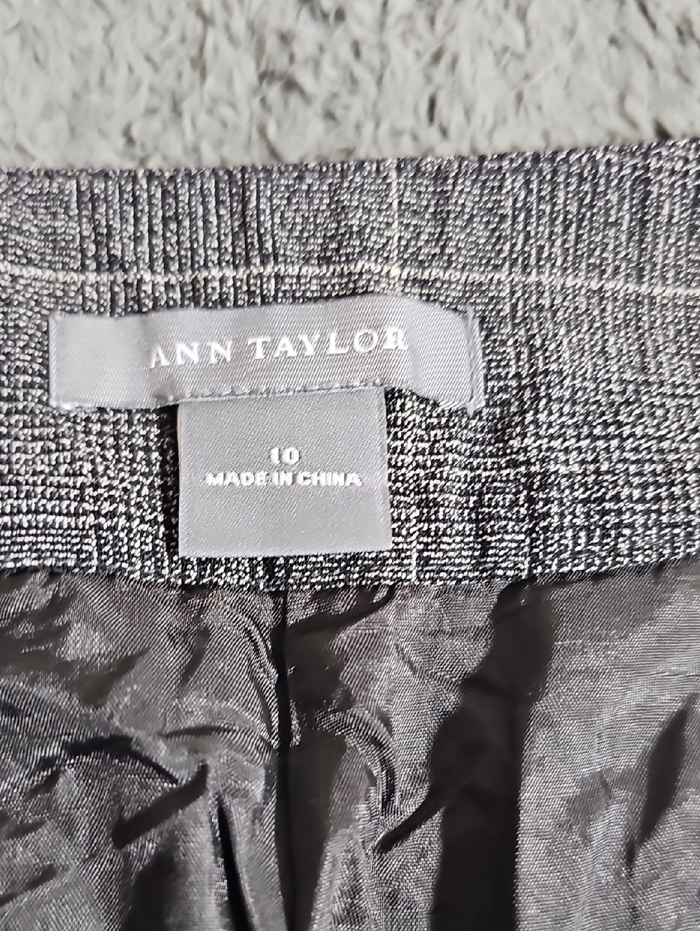 Ann Taylor 98% Wool Gray Plaid Glen Check Wide Leg Tailored Trousers Pants 10 - Picture 10 of 11